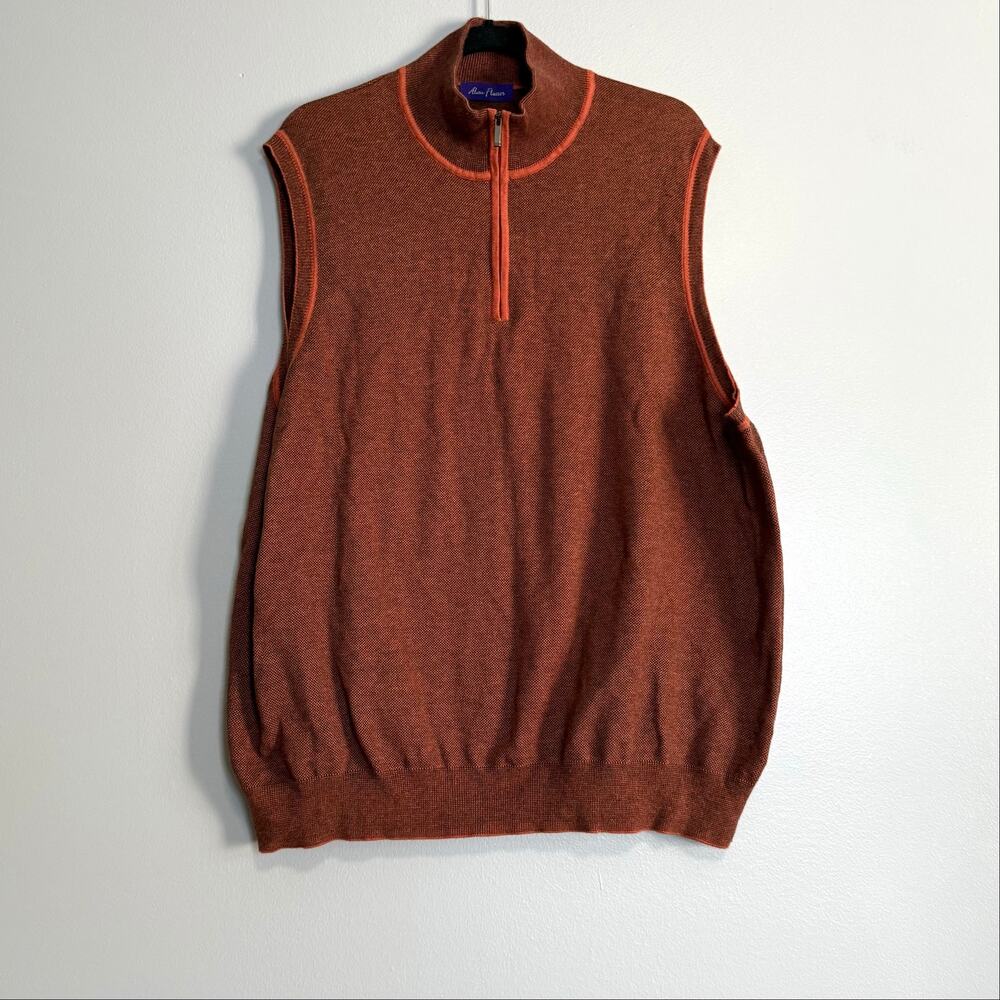 Alan Flusser Orange Cotton Knit Sweater Vest XXL